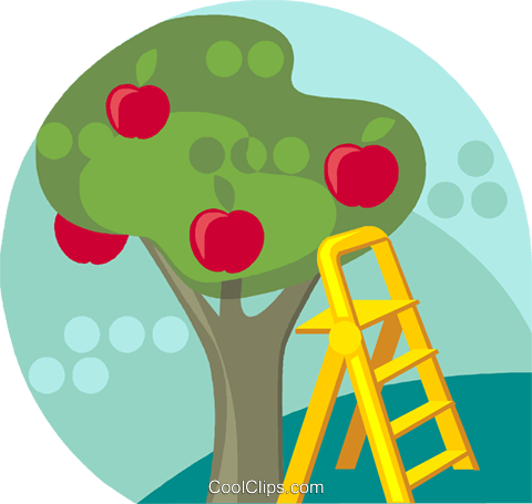 Apple Tree With Ladder Royalty Free Vector Clip Art - Cartoon Apple Tree Ladder (480x455), Png Download