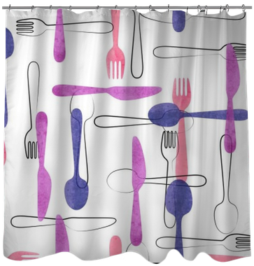 Watercolor Cutlery Seamless Pattern In Pink And Purple - Curtain (400x400), Png Download