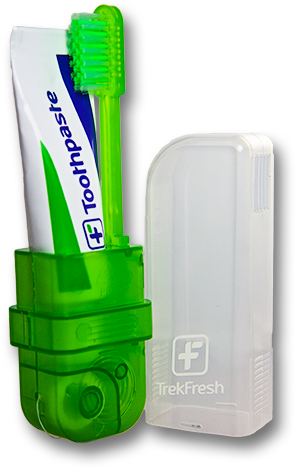 Trekfresh Portable Toothbrush, Toothpaste, Floss & - Portable Toothbrush (385x529), Png Download