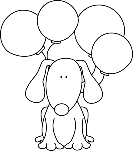 Black And White Dog With Balloons - Black And White Clipart Boy With Puppy (439x500), Png Download