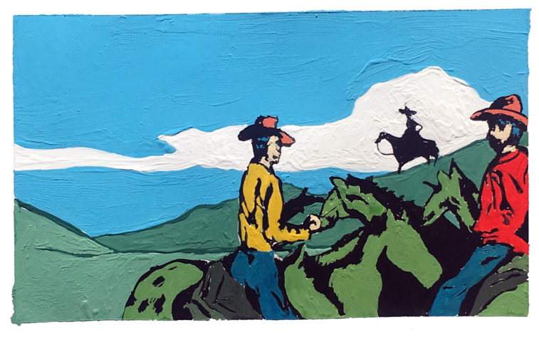 4horses3cowboys Copy - Painting (1000x639), Png Download