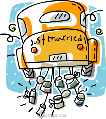 Just Married Couple Driving Away Royalty Free Vector - Stas And Stella's Mostly Traditional Polish Wedding (425x480), Png Download