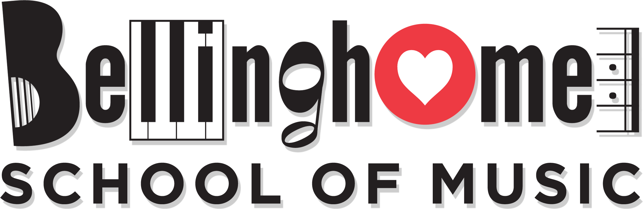 Bellinghomeschoolofmusic Logo Black Red Dropshadow - Heart (2156x701), Png Download