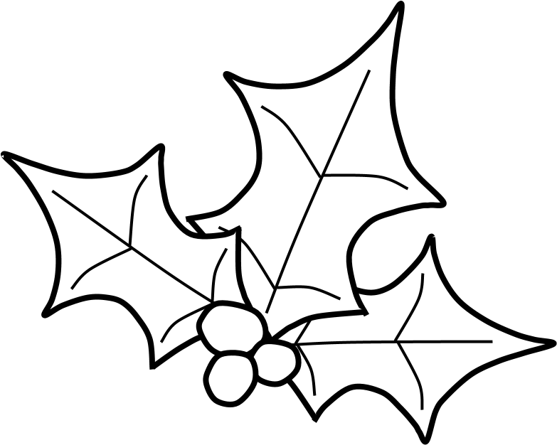 Holly, Berries, Leaves Spread, Black And White, Png - Sketch (816x1056), Png Download