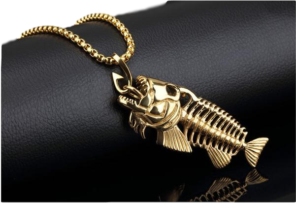 Silver, Gold Or Black Necklace Pendant Fish Bone Pattern - Necklace (630x630), Png Download