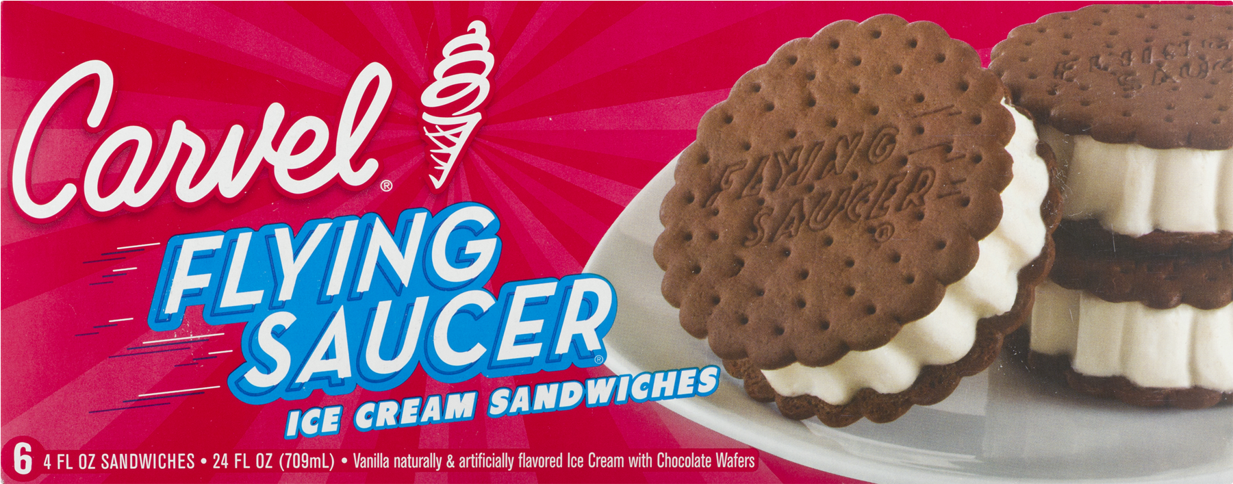 Rich Products Carvel Flying Saucer Ice Cream Sandwiches, - Chocolate (1800x1800), Png Download