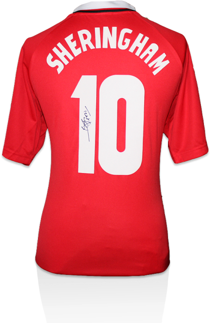 Teddy Sheringham Back Signed Manchester United Shirt - Manchester United Uniform Png (650x665), Png Download