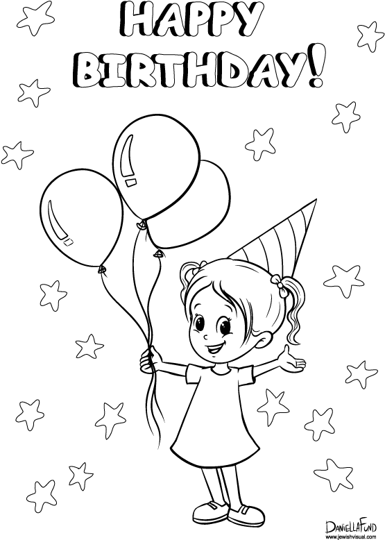 Birthday Girl Bw - Cartoon (595x842), Png Download