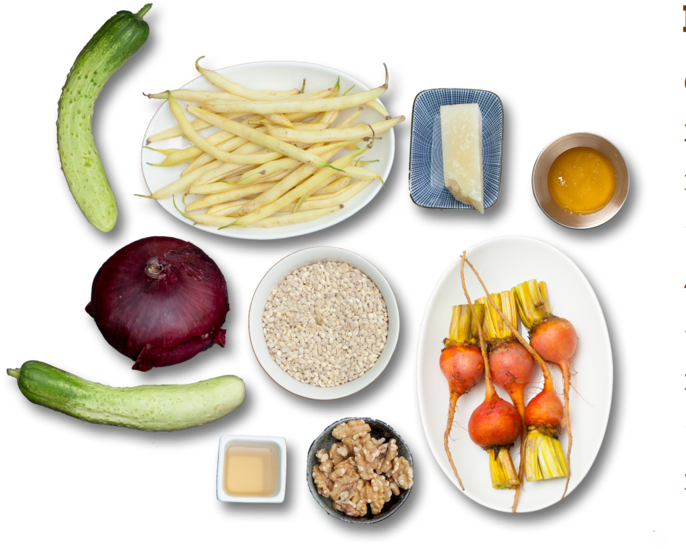 Barley-wax Bean Salad With Golden Beets & Heirloom - Natural Foods (700x628), Png Download