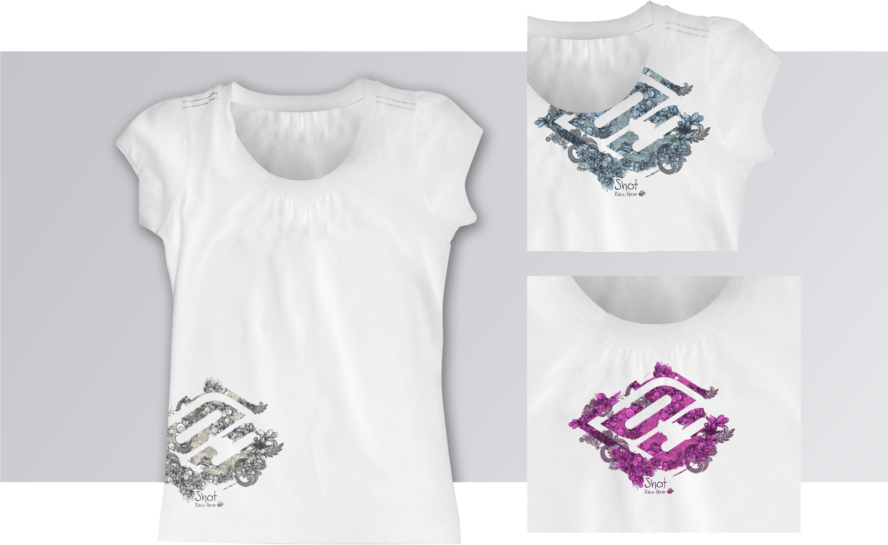 T-shirt Woman Shot Race Gear Logo Draw - Active Shirt (2880x2036), Png Download