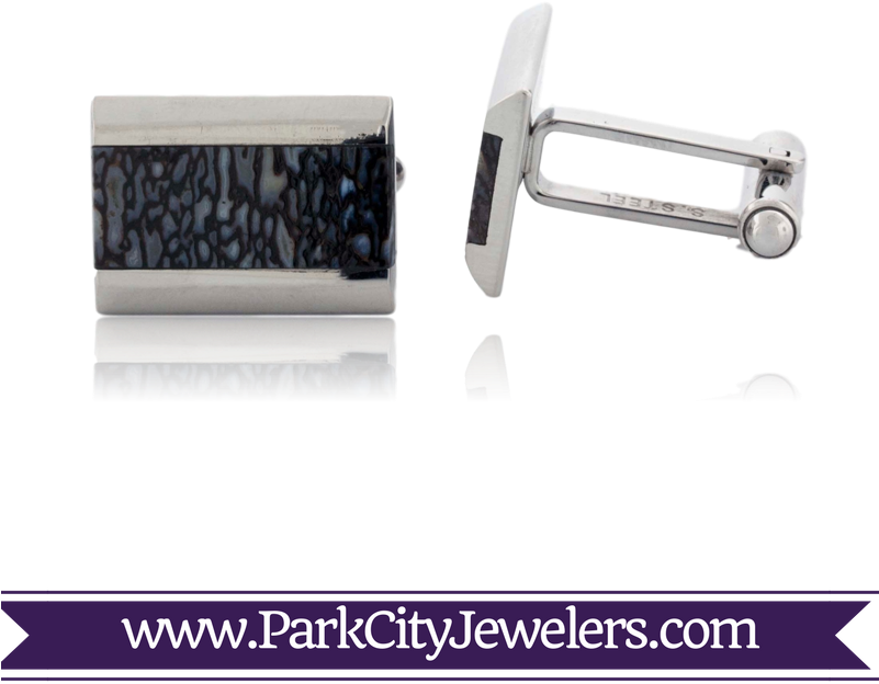 Stainless Steel Dino Bone Inlay Cuff Links - Gold Ring Colour Stone (800x800), Png Download