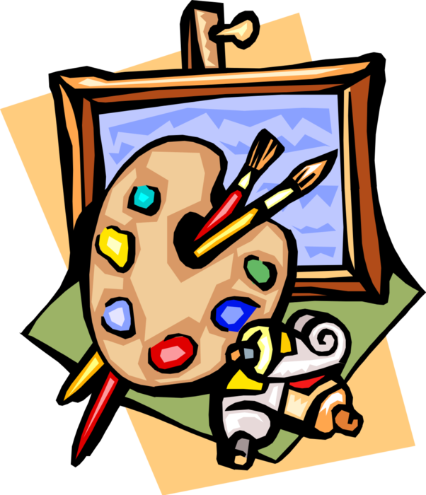 Vector Illustration Of Fine Arts With Palette And Canvas (602x700), Png Download