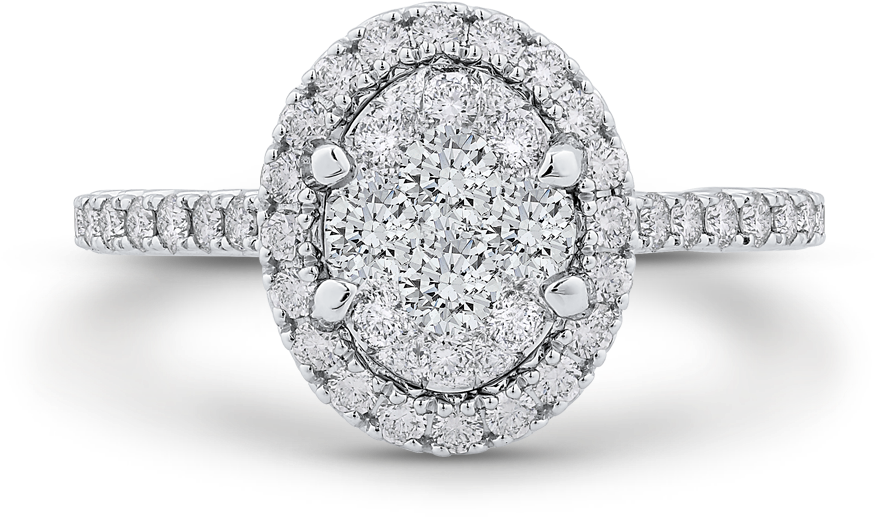 14k Two-tone Gold Round Cut Diamond Oval Shape Halo - Engagement Ring (1000x1000), Png Download
