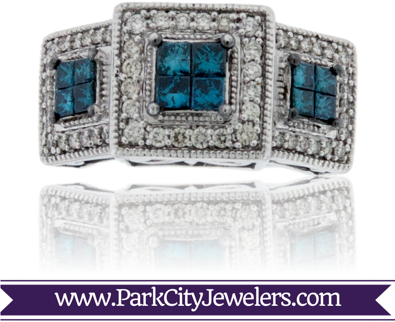 Blue Diamond Princess Cut Ring - Engagement Ring Colored Stone Gold (800x800), Png Download