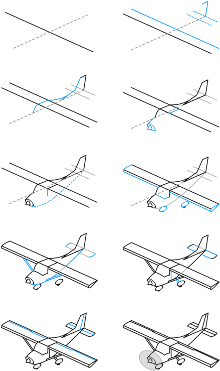 Airplane Drawing Paper Line Art Cartoon - Plane Step By Step (450x750), Png Download