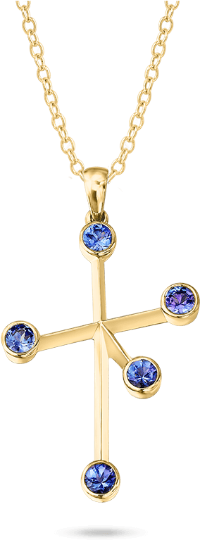Southern Cross Tube Set Tanzanite Yellow Gold Pendant - Locket (800x800), Png Download