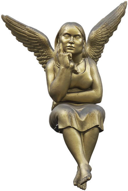 Angel, Bronze Statue, Sitting, Bronze, Figure - Angel Sculpture Sitting (491x720), Png Download