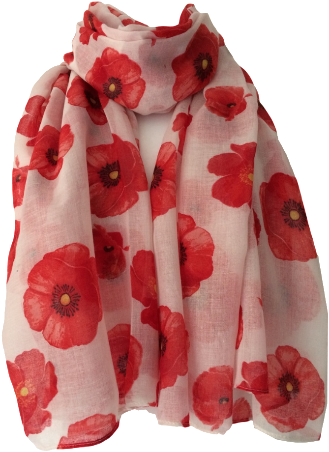 A White Scarf Red Flowers Floral Poppy Print Wrap Ladies - Scarf With Flowers (751x1007), Png Download