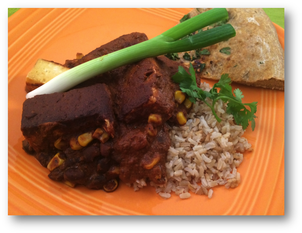 Tofu Mole With Brown Rice - Rice And Curry (1006x778), Png Download