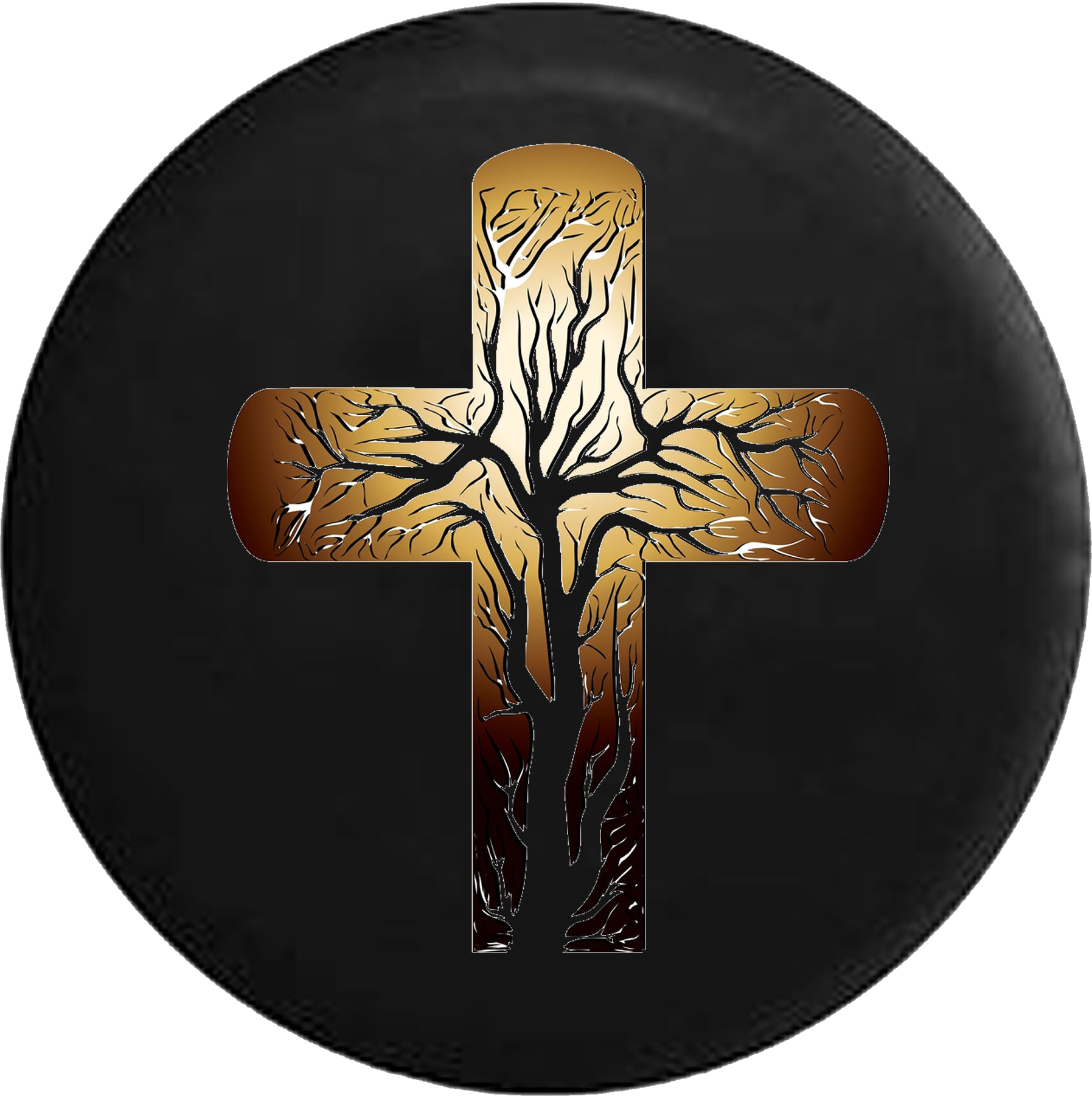 Golden Cross Tree Of Life Christian Jeep Camper Spare - Cross (1795x1803), Png Download