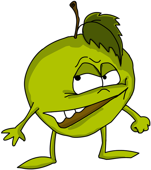 Evil Apple Cartoon (575x649), Png Download