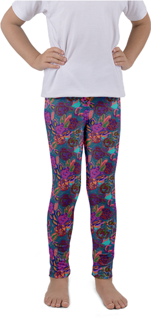 Roses Pink Kids Leggings - Kids Leggings Png (1000x648), Png Download