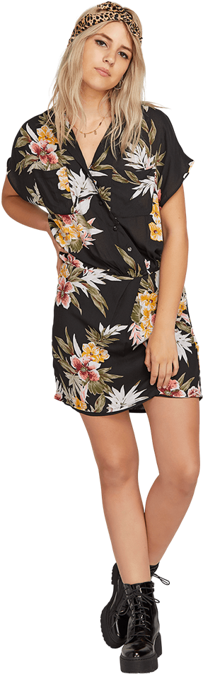 Hilight Logo Black Volcom Volcom Ragn Flower - Dress (842x1000), Png Download