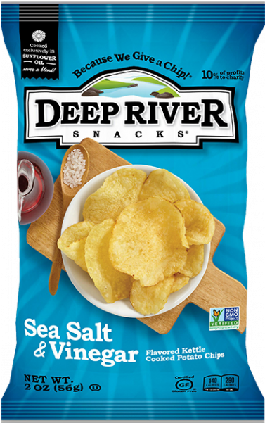 Deep River Sea Salt And Vinegar Kettle Chips 2 Oz Bags - Deep River Jalapeno Chips (600x600), Png Download