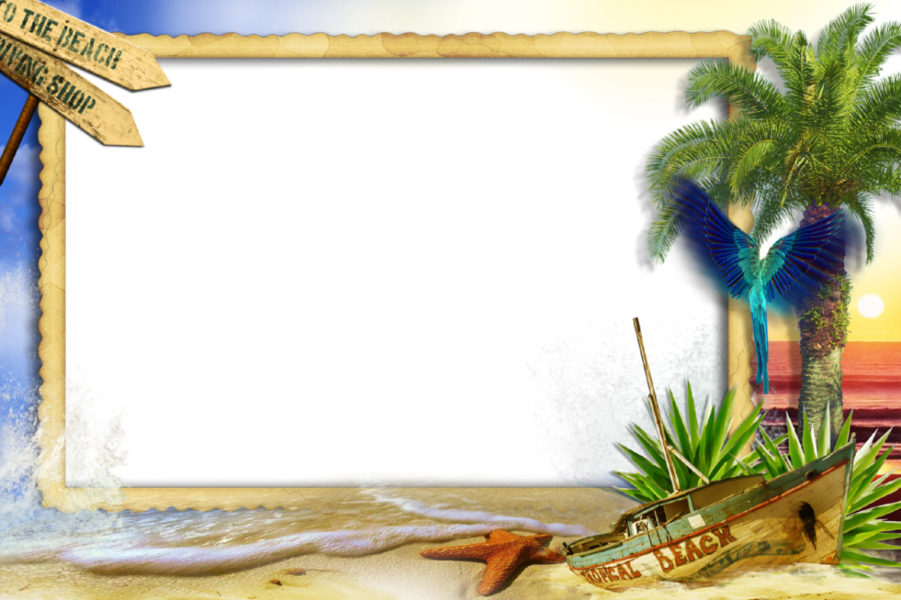 Clip Black And White Stock - Beach Photo Frame Png (901x600), Png Download