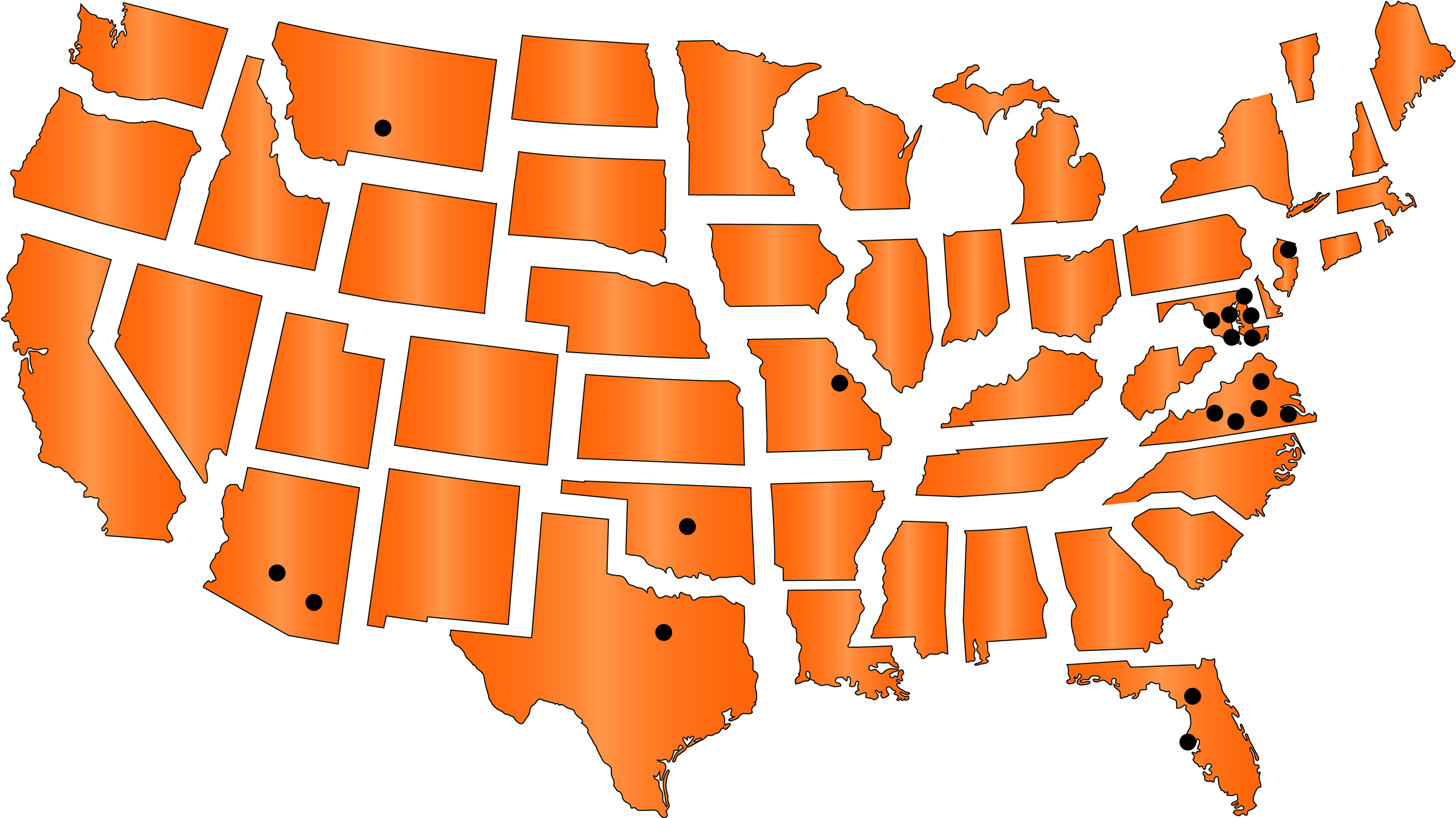 Service Areas Black Dots 08 27 - Usa Map (2818x1653), Png Download