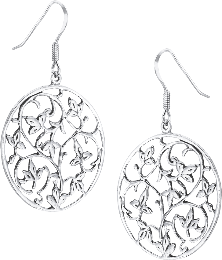 Sterling Silver Curling Vine Earrings - Earrings (850x850), Png Download