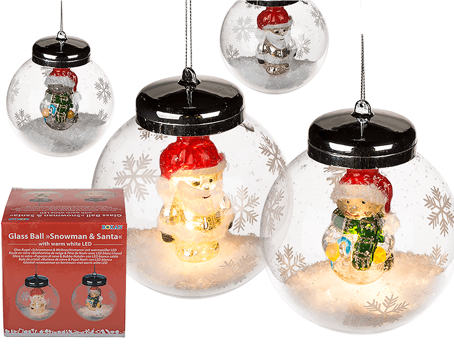 New Glass Globe Snowman & Santa Christmas Tree Decorations - Snowman (945x709), Png Download