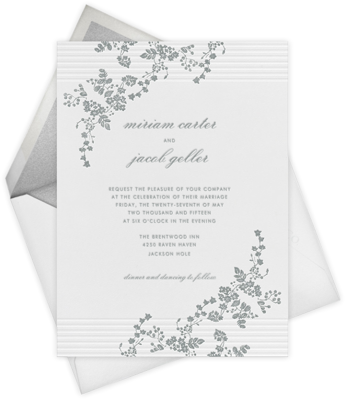 Pinterest - Floral Silver Hand Drawn Pattern Wedding Card Designs (700x816), Png Download