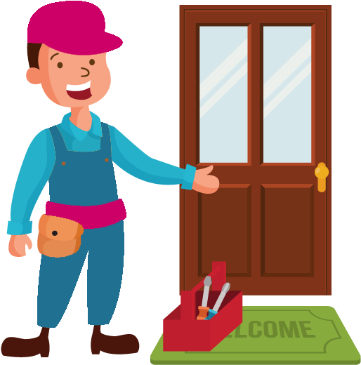 Commercial Doors - Door Installation Cartoon (581x596), Png Download