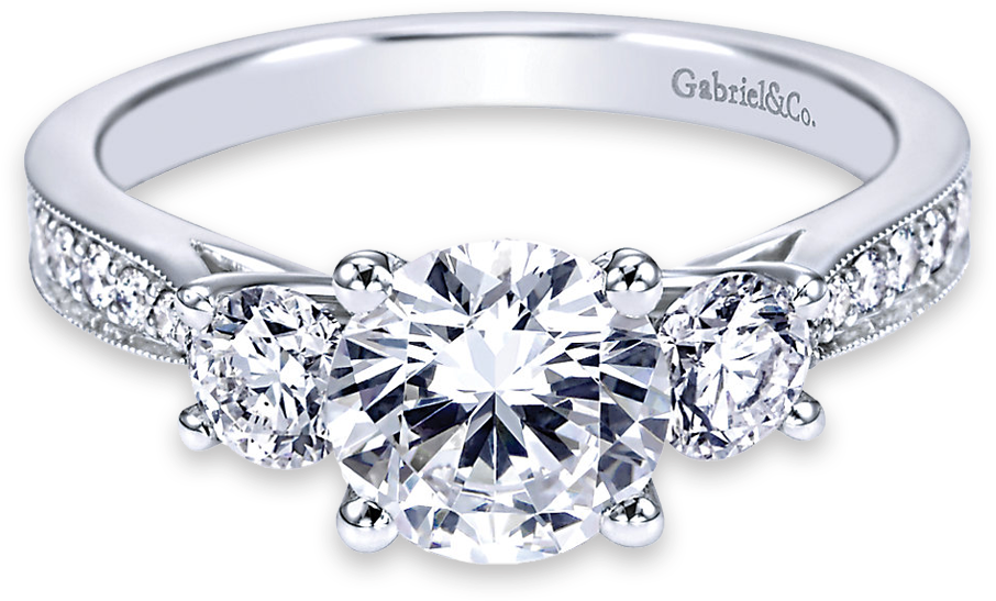 Three Stone Engagement Rings - Full Bezel Three Stone Diamond Ring (945x652), Png Download