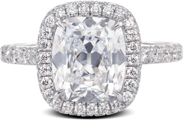 Ring Dahlia Cushion Diamond Halo Double Edge Pave - Steven Kirsch Halo Ring (1000x1000), Png Download