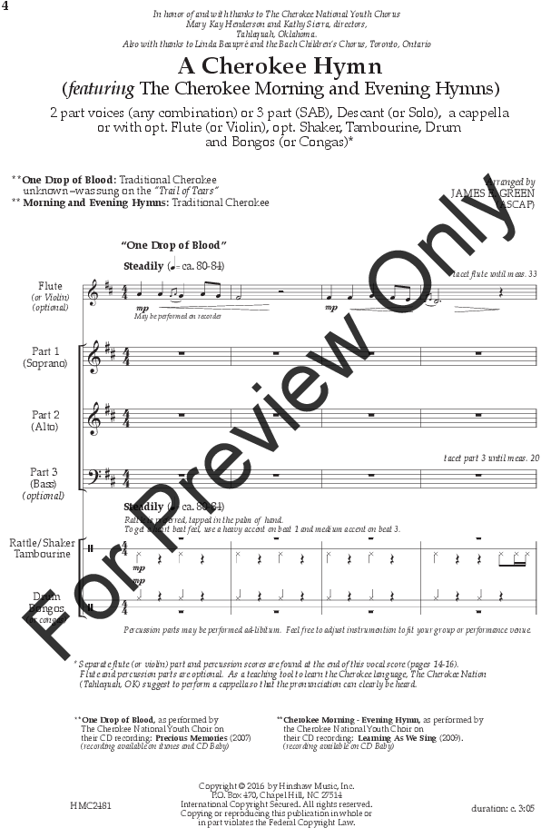 A Cherokee Hymn Thumbnail - One Drop Of Blood Cherokee Score (648x1008), Png Download