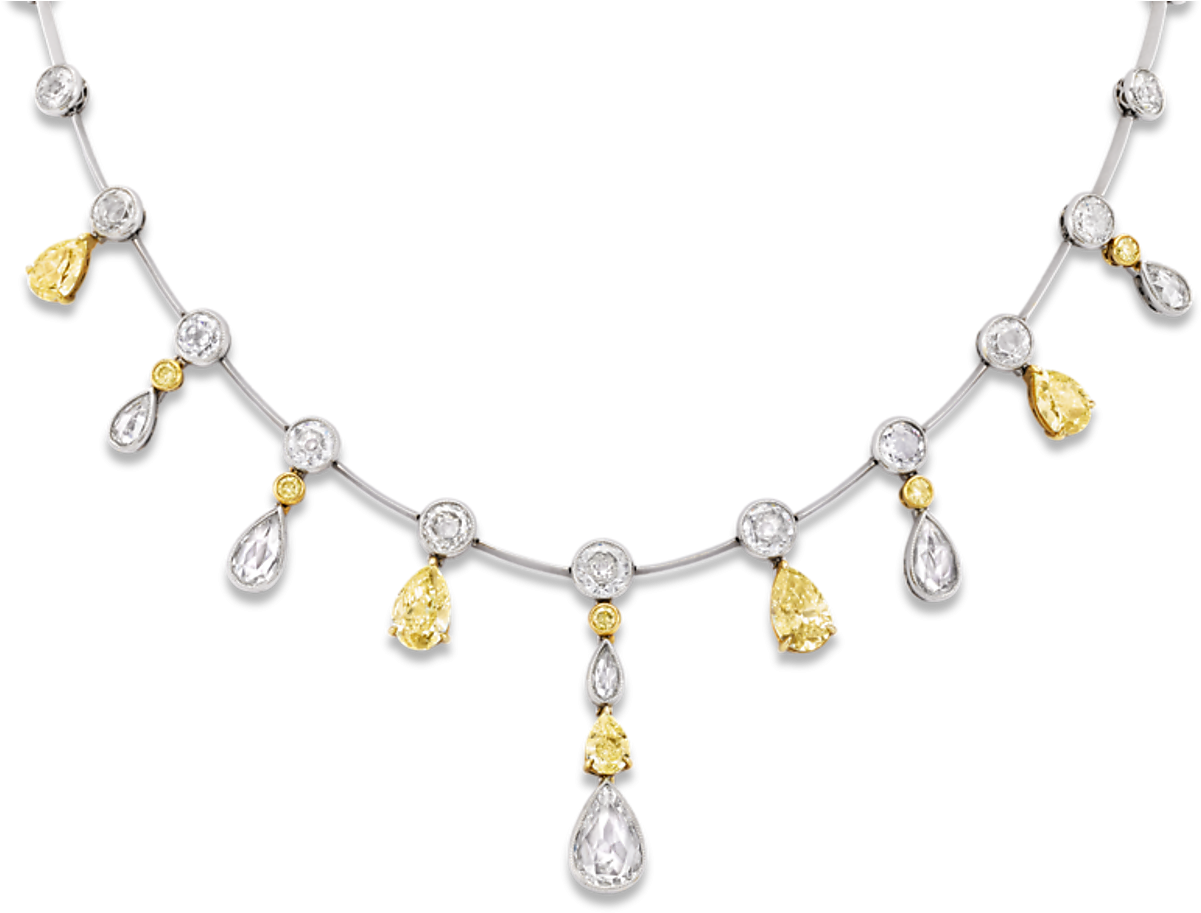 Fancy Yellow And White Diamond Necklace, - Necklace (1351x1080), Png Download