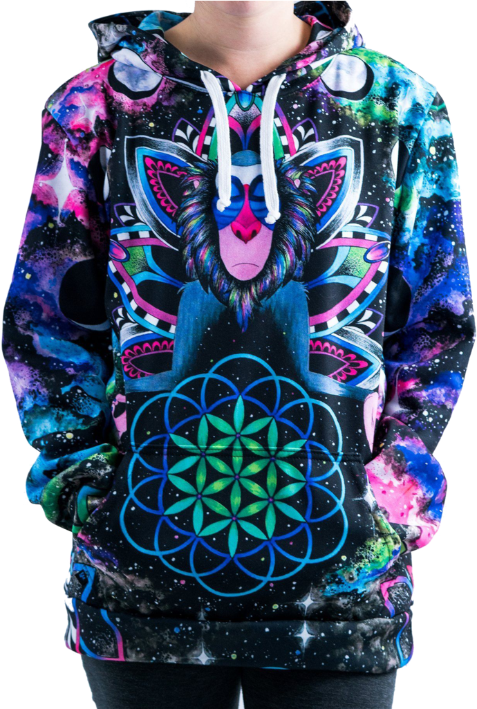 Megahood Meditating Space Black Rifiki - Sweatshirt (768x1024), Png Download