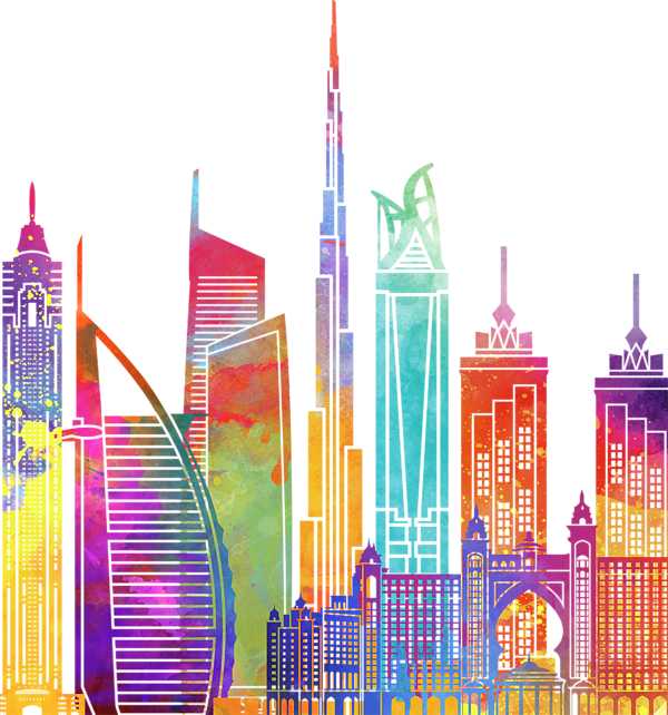 Bleed Area May Not Be Visible - Dubai Watercolor (600x642), Png Download