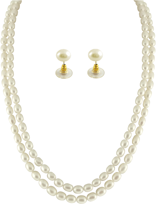 Jpearls Sjpja-244 2 String Oval Pearl Necklace - Oval Shape Pearlchains With Locket India (600x450), Png Download