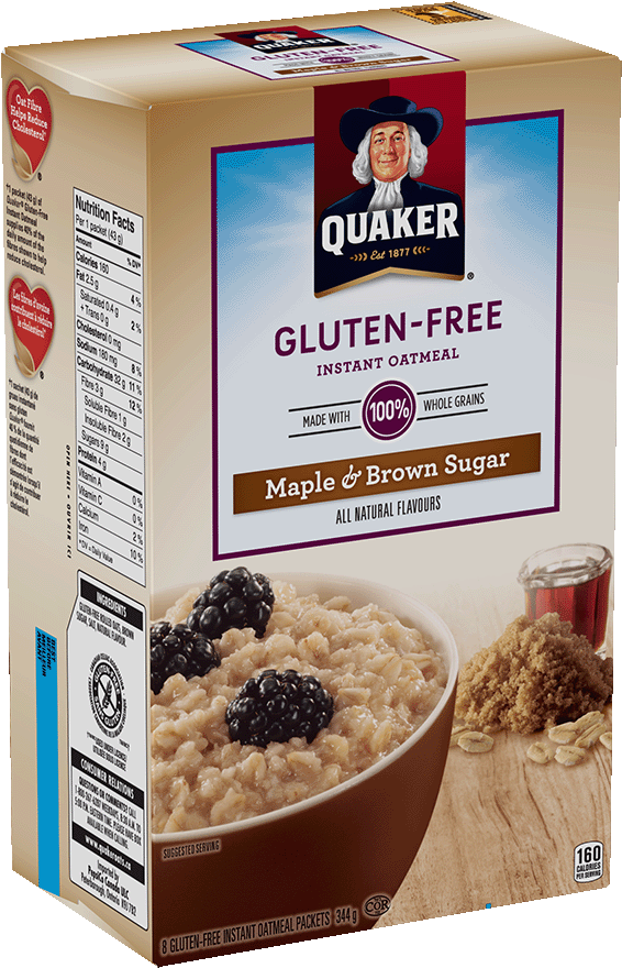 Quaker® Gluten-free Instant Oatmeal Maple & Brown Sugar - Gluten Free Maple And Brown Sugar Oatmeal (585x892), Png Download