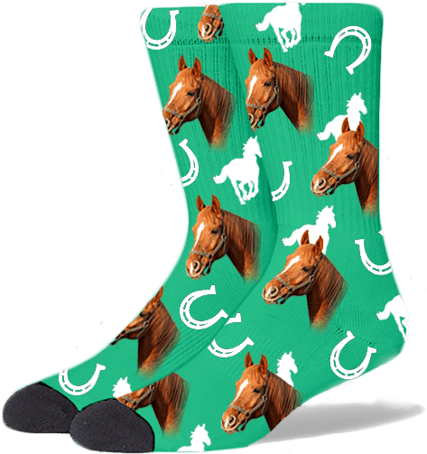Furbabysocks Custom Green Horse Socks - Horse (510x510), Png Download
