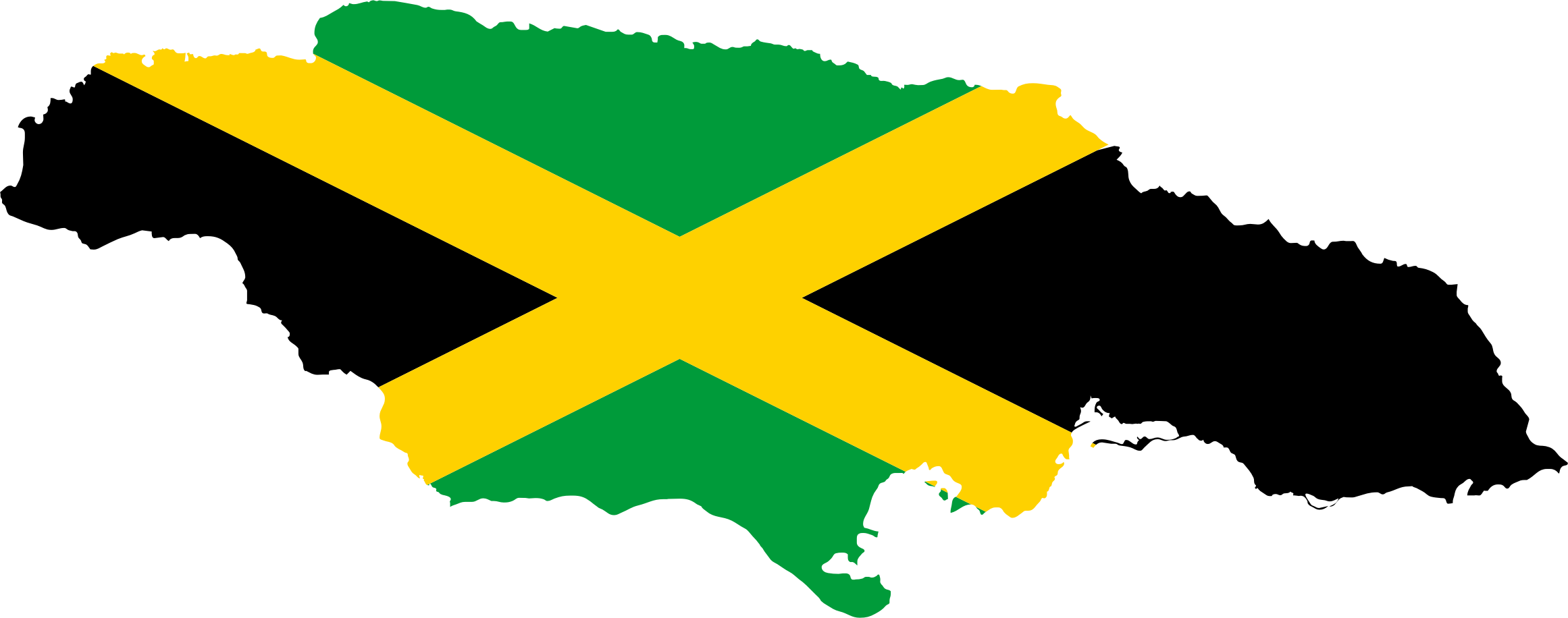 Jamaica Flag Map (2322x916), Png Download