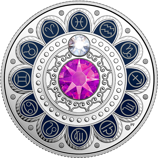 Pure Silver Coin Made With Swarovski® Crystals Zodiac - 2017 Fine Silver 3 Dollar Coin - Zodiac Series: Pisces (570x570), Png Download