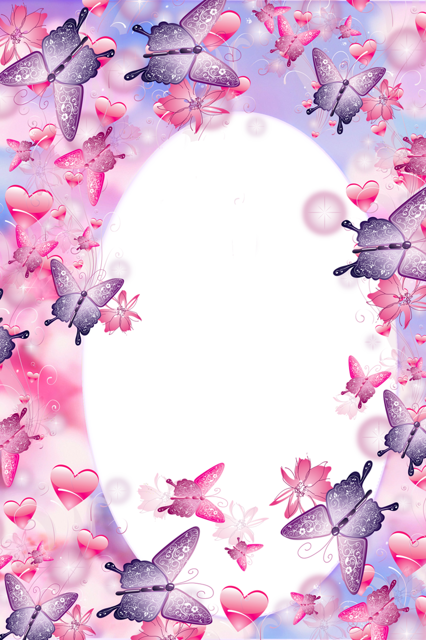 Cute Pink And Purple Butterfly Frame - Pink And Purple Frames (850x1275), Png Download