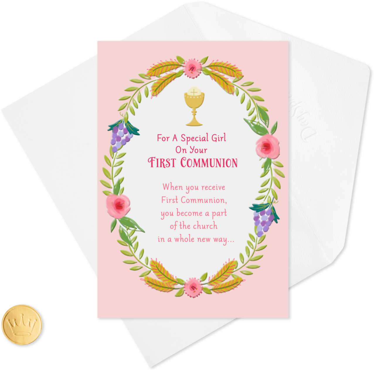 Download Chalice And Wreath Of Flowers First Communion Card First