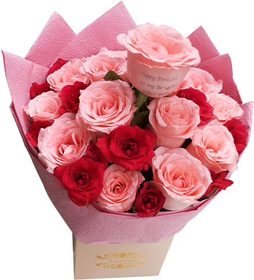 Pink Delight- 15 Pink Rose And 15 Red Rose - Red Rose And Pink Rose (600x600), Png Download