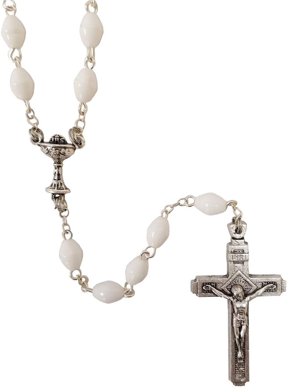First Communion Simulated White Plastic Oval Rosary - Cross (1280x1280), Png Download