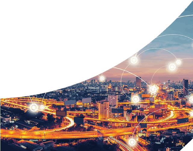 City At Twilight With Orange Highlights And Connected - Metropolitan Area (640x610), Png Download